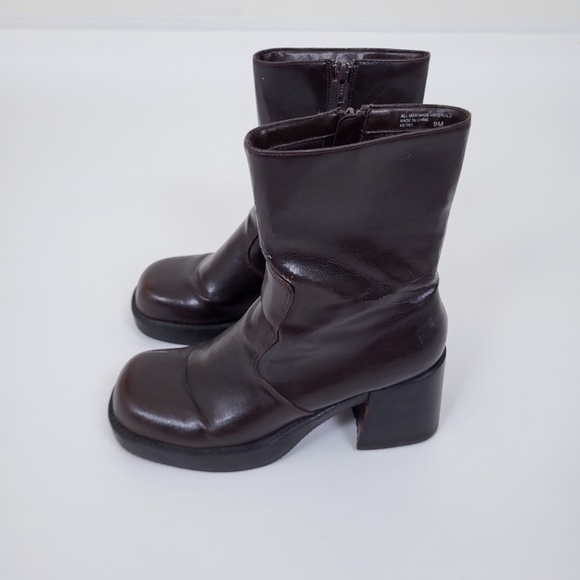 Vintage chunky heel boot square toe platform sock boot calf booties gogo - Picture 11 of 13